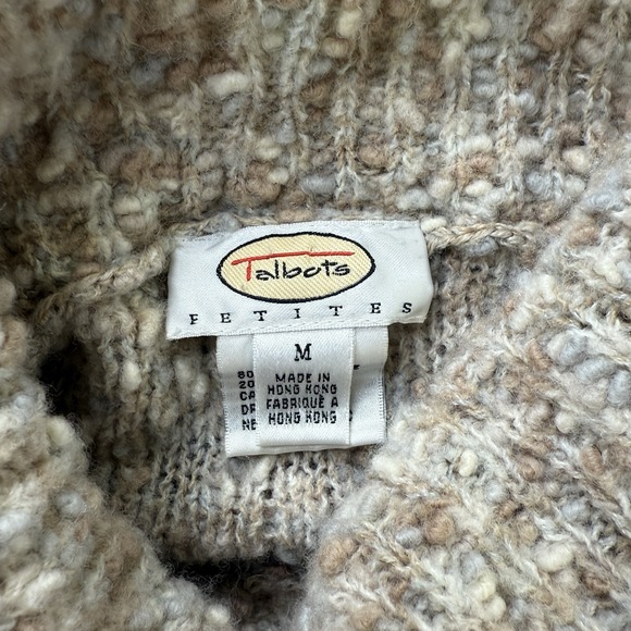 Talbots Petites Bouclé Turtleneck Sweater Beige‎ Brown Wool Blend M - Picture 4 of 7
